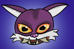 Size: 1226x814 | Tagged: safe, artist:brokeanimations, big the cat, 2025, alternate universe, crossover, derpy (k-pop demon hunters), fangs, gradient background, head only, k-pop demon hunters, looking at viewer, mouth open, open smile, smile, smiling at viewer, solo, yellow sclera