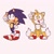 Size: 1080x1080 | Tagged: safe, artist:pyroboxes, miles "tails" prower, sonic the hedgehog, 2025, alternate version, blushing, cute, duo, flat colors, looking at viewer, mouth open, open smile, pointing, ring, simple background, smile, smiling at viewer, sonabetes, standing, tailabetes, white background