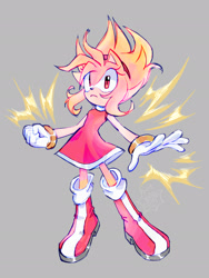 Size: 1536x2048 | Tagged: safe, artist:whyyjess, amy rose, 2025, clenched fist, flying, frown, grey background, looking at viewer, mid-air, simple background, solo, super amy, super form