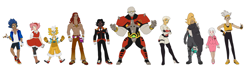 Size: 3630x970 | Tagged: safe, artist:simonsoys, amy rose, e-123 omega, jewel the beetle, knuckles the echidna, miles "tails" prower, rouge the bat, shadow the hedgehog, sonic the hedgehog, tangle the lemur, whisper the wolf, human, 2020, dark skin, diamond cutters, group, humanized, idw, simple background, standing, tan skin, team dark, team sonic, white background