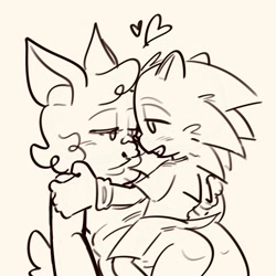 Size: 2048x2048 | Tagged: suggestive, artist:somemismatchedsocks, rouge the bat, sonic the hedgehog, age difference, clenched teeth, clothes, cute, duo, grey background, heart, holding each other, lidded eyes, line art, monochrome, rougabetes, saliva, saliva trail, shipping, simple background, smile, smiling at each other, sonabetes, sonouge, straight