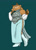 Size: 1000x1400 | Tagged: safe, artist:luriart, whisper the wolf, 2025, alternate outfit, arm warmers, boots, dress, eyes closed, flower, frown, simple background, solo, standing, standing on one leg, turquoise background