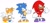 Size: 1352x635 | Tagged: safe, artist:tyson hesse, editor:sun milf, knuckles the echidna, miles "tails" prower, sonic the hedgehog, 2024, blue shoes, classic knuckles, classic sonic, classic tails, color edit, edit, frown, purple shoes, simple background, smile, standing, tan skin, team sonic, trio, white background, yellow shoes