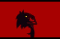 Size: 2048x1341 | Tagged: safe, artist:_kariisxk, sonic the hedgehog, 2025, alignment swap, alternate eye color, border, covering eyes, covering face, crossover, eyestrain, frown, glowing eyes, jinu (k-pop demon hunters), k-pop demon hunters, lidded eyes, looking at viewer, red background, redraw, side view, simple background, solo, standing, yellow eyes