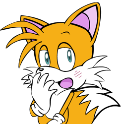 Size: 441x452 | Tagged: safe, artist:gul0gul0, miles "tails" prower, 2012, blushing, flat colors, lidded eyes, mouth open, pink ears, simple background, solo, transparent background