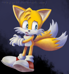 Size: 750x805 | Tagged: safe, artist:ga22, miles "tails" prower, 2013, frown, lineless, looking offscreen, mouth open, solo, standing