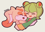 Size: 600x430 | Tagged: safe, artist:cheroy, cosmo the seedrian, cream the rabbit, 2019, blushing, cosmobetes, creamabetes, cute, duo, eyes closed, hugging, mouth open, open smile, outline, signature, simple background, smile, sonic x, white background