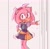 Size: 1755x1707 | Tagged: safe, artist:tlaizs, amy rose, 2022, blushing, cheek fluff, clothes, dress, hand on hip, leg fluff, mouth open, one fang, smile, smiling at viewer, solo, standing, tie