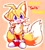 Size: 1200x1332 | Tagged: safe, artist:phantmail8, miles "tails" prower, blushing, character name, cute, one fang, outline, simple background, solo, standing, tailabetes, tan background