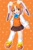 Size: 512x768 | Tagged: safe, ai art, cream the rabbit, human, abstract background, asymmetrical clothes, asymmetrical legwear, brown eyes, cream hair, eyebrow clipping through hair, female, hand on hip, humanized, official style, open smile, orange hair, outline, shirt, shoes, single sock, single thighhigh, skirt, solo, vest, white outline