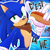 Size: 2000x2000 | Tagged: safe, artist:finalbiohazard, sonic the hedgehog, 2025, abstract background, beach, chili dog, clouds, food, french text, holding something, outline, palm tree, selfie, signature, smile, smiling at viewer, solo, sonic boom (tv), text, water, white outline