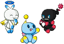 Size: 287x196 | Tagged: artist needed, safe, chao, animated, cute, dark chao, floating, gif, hero chao, neutral chao, pixel art, simple background, transparent background, trio