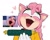 Size: 720x573 | Tagged: safe, artist:kiioki11, amy rose, crossover, faic, food, heart, holding something, k-pop demon hunters, mouth open, redraw, reference inset, rumi (k-pop demon hunters), simple background, solo, white background