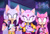 Size: 2048x1402 | Tagged: safe, artist:sonicartisx, amy rose, rouge the bat, 2025, abstract background, chopsticks, crossover, eating, food, huntr/x, k-pop demon hunters, mira (k-pop demon hunters), ramen, redraw, reference inset, rumi (k-pop demon hunters), shrunken pupils, trio, zoey (k-pop demon hunters)
