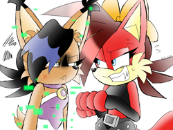 Size: 4000x3000 | Tagged: safe, artist:fartist2020, fiona fox, nicole the hololynx, duo, glitch, looking at each other, simple background, white background