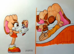Size: 1600x1158 | Tagged: dnp, safe, artist:seb2006fnaf, cream the rabbit, vanilla the rabbit, size difference