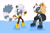 Size: 1551x1018 | Tagged: safe, artist:mallum153, tangle the lemur, whisper the wolf, lemur, wolf, alternate version, blue stuff, boots, cloak, diamond cutters outfit, fetish, flat colors, gloves, kneepads, struggle, whisper's mask, white background