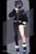 Size: 512x768 | Tagged: safe, ai art, mephiles the dark, human, abstract background, asymmetrical clothes, asymmetrical legwear, black hair, humanized, jacket, male, mask, official style, partially humanized, shoes, shorts, single leg pantyhose, single sock, solo, turquoise eyes, turquoise hair