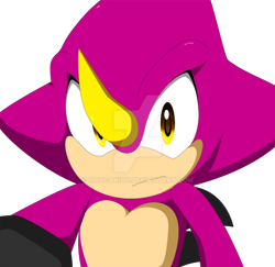 Size: 600x582 | Tagged: safe, artist:mangakido, espio the chameleon, 2017, chameleon, deviantart watermark, frown, looking at viewer, obtrusive watermark, simple background, solo, transparent background, watermark