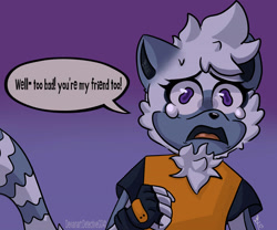 Size: 3000x2500 | Tagged: safe, artist:detectivego4t, tangle the lemur, 2023, crying, dialogue, english text, frown, gradient background, looking offscreen, mouth open, redraw, signature, solo, speech bubble, standing, tears, tears of sadness, text