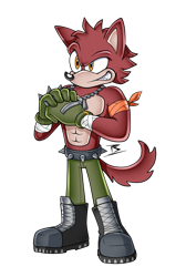 Size: 1175x1748 | Tagged: safe, artist:sarkenthehedgehog, oc, oc:sparky the dog, dog, 2019, abs, armband, bandage, belt, boots, clenched teeth, clothes, cracking knuckle, gloves, hand spikes, necklace, nike mouth, oc only, pants, redesign, signature, simple background, solo, spiked belt, standing, topless, transparent background, uekawa style
