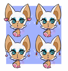 Size: 1280x1349 | Tagged: safe, artist:nia-pine666, rouge the bat, 2019, :o, abstract background, bust, ear piercing, earring, looking at viewer, mouth open, solo, sparkles