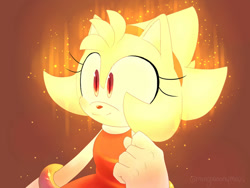 Size: 1024x768 | Tagged: safe, artist:mangaanonymous, amy rose, 2017, brown background, clenched fist, looking offscreen, signature, simple background, smile, solo, super amy, super form