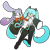 Size: 640x640 | Tagged: safe, artist:carlapereiraherrer, human, rabbit, 2024, crossover, cyber singer mika, duo, eyebrow clipping through hair, female, flat colors, hatsune miku, mouth open, open smile, simple background, smile, smiling at each other, transparent background