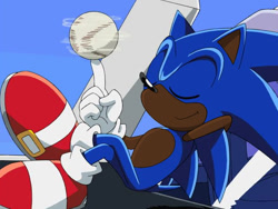Size: 640x480 | Tagged: safe, editor:blackeditsgalore, sonic the hedgehog, 2023, ball, black edit, dark skin, edit, eyes closed, smile, solo, sonic x, spinning object