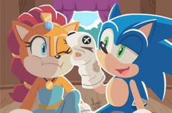 Size: 2022x1335 | Tagged: safe, artist:angiethecat, sally acorn, sonic the hedgehog, sock puppet, younger