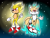 Size: 4032x3024 | Tagged: safe, artist:1upniall, miles "tails" prower, sonic the hedgehog, super sonic, super tails, 2025, abstract background, alternate super form, clenched fist, duo, duo male, flying, frown, glowing eyes, kitsune, looking offscreen, mid-air, no pupils, outline, star (sky), super form