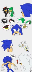 Size: 431x960 | Tagged: safe, artist:shimecm, black doom, jet the hawk, shadow the hedgehog, silver the hedgehog, sonic the hedgehog, hedgehog, 2019, babylon rogues logo, faic, flat colors, grey background, hawk, question mark, signature, simple background, ufo