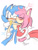 Size: 768x1024 | Tagged: safe, artist:electricloba, amy rose, sonic the hedgehog, 2014, amy x sonic, blushing, blushing ears, chu, clenched teeth, dubious consent, duo, embarrassed, eyes closed, frown, heart, holding each other, kiss, kiss on cheek, looking at them, mid-air, one eye closed, sfx, shipping, signature, simple background, standing, straight, white background