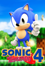 Size: 1124x1617 | Tagged: safe, artist:finnakira, sonic the hedgehog, 2014, 3d, abstract background, classic sonic, grass, hand on hip, pointing, redraw, ring, smile, smiling at viewer, solo, sonic 4:episode 1, splash hill zone, wallpaper