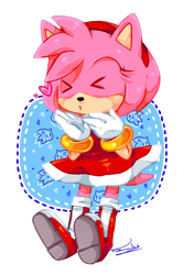 Size: 654x986 | Tagged: safe, artist:distrobe, amy rose, sonic the hedgehog, 2017, amybetes, bubble, bubblegum, cute, eyes closed, heart, signature, simple background, solo, transparent background