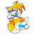 Size: 2048x2048 | Tagged: safe, artist:m3tr0n0m333, miles "tails" prower, oc, oc:aero the fox, 2024, beanbrows, blue shoes, ear fluff, fur markings, mouth open, open smile, pawpads, scarf, simple background, sitting, smile, smiling at viewer, solo, transparent background, wink