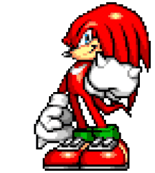 Size: 730x810 | Tagged: safe, editor:jaminux, knuckles the echidna, 2022, alternate eye color, animated, blue eyes, clenched fists, edit, gif, simple background, smile, smiling at viewer, solo, sonic advance, sprite, standing, transparent background, upscaled