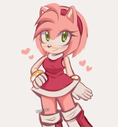 Size: 2670x2875 | Tagged: safe, artist:vanyloveart, amy rose, 2025, blushing, cute, hand on hip, heart, simple background, smile, smiling at viewer, solo, standing, white background