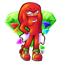 Size: 1500x1500 | Tagged: safe, artist:riidrawings, knuckles the echidna, 2025, chaos emerald, clenched teeth, hand on hip, master emerald, signature, simple background, smile, smiling at viewer, solo, standing, transparent background