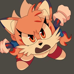 Size: 2048x2048 | Tagged: safe, artist:tails_s, oc, fox, 2025, angry, fankid, looking at viewer, looking up, looking up at viewer, magical gay spawn, oc only, parent:shadow, parent:tails, parents:shadails, solo