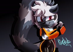Size: 2048x1448 | Tagged: safe, artist:rick_dubs, tangle the lemur, 2025, clenched teeth, gradient background, signature, smile, smiling at viewer, solo, standing, thumbs up