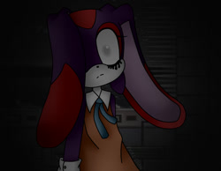 Size: 1392x1080 | Tagged: safe, artist:shadowgirl2003, cream the rabbit, oc, oc:cream.exe, 2017, abstract background, black blood, black sclera, bleeding from eyes, blood, dark, ear over one eye, faded pupils, frown, looking at viewer, solo, standing