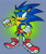Size: 1173x1400 | Tagged: safe, artist:jojoleafy1234, sonic the hedgehog, hedgehog, 2025, clothes, eyewear on head, finger under nose, fingerless gloves, glasses, gloves, gradient background, male, redesign, shoes, shorts, signature, smile, socks, solo, standing, sunglasses, topless