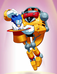 Size: 800x1036 | Tagged: safe, artist:joeadok, sonic man, human, 2019, duo, gradient background, heavy magician, holding something, magic, robot