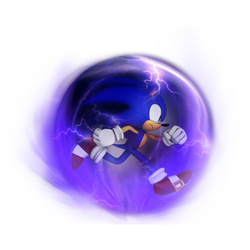 Size: 1200x1200 | Tagged: safe, artist:darkfailure, sonic the hedgehog, 2011, 3d, clenched fists, electricity, frown, looking ahead, looking offscreen, running, shield (power-up), simple background, solo, sonic 4: episode 2, transparent background