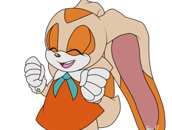 Size: 1280x970 | Tagged: safe, artist:ginginart, cream the rabbit, 2017, clenched fists, eyes closed, flat colors, open smile, simple background, smile, solo, standing, transparent background