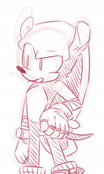 Size: 1155x1920 | Tagged: safe, artist:makieeeee, mighty the armadillo, 2017, hand on hip, line art, looking offscreen, monochrome, mouth open, simple background, sketch, solo, standing, white background