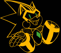 Size: 787x688 | Tagged: safe, artist:v4lent1nes, shard the metal, 2017, black background, black sclera, clenched teeth, line art, monochrome, robot, shrugging, simple background, smile, smiling at viewer, solo