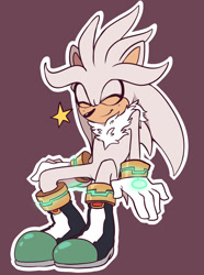 Size: 1117x1500 | Tagged: safe, artist:furransart, silver the hedgehog, 2017, eyes closed, flat colors, outline, purple background, simple background, sitting, smile, solo, star (symbol)
