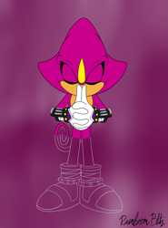 Size: 2667x3600 | Tagged: safe, artist:nicktoonsanimes, espio the chameleon, 30 days sonic, 2021, camouflage, eyeshadow, flat colors, gradient background, hands together, signature, solo, standing